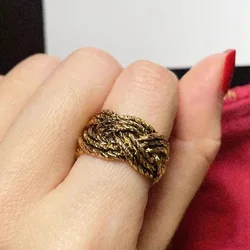 Foxanry Vintage Punk Gold Color Finger Rings for Women INS Fashion Creative Chain Weaving Geometric Handmade Party Jewelry Gifts