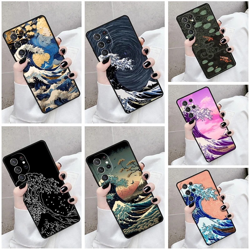 Phone Case For Samsung Galaxy S24 S23 S21fe S22 Ultra Plus Note 10 20 S8 S9 S10 Cover Ukiyo-e Japanese Wave