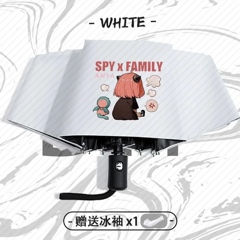 أسود أبيض أزرق جاسوس x Family، أنيمي شعبي لطيف Kawaii تشيبي، مضاد للأشعة فوق البنفسجية، مظلة مدمجة للسفر المطر التلقائي للنساء والطفل