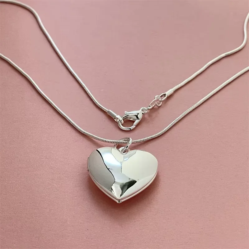 925 sterling silver designer jewelry lovely heart pendant with snake bone chain necklace for women gifts
