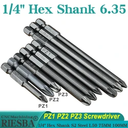 1Pc PZ1 PZ2 PZ3 Screwdriver Bit Magnetic Pozidriv Screwdriver Bit 1/4