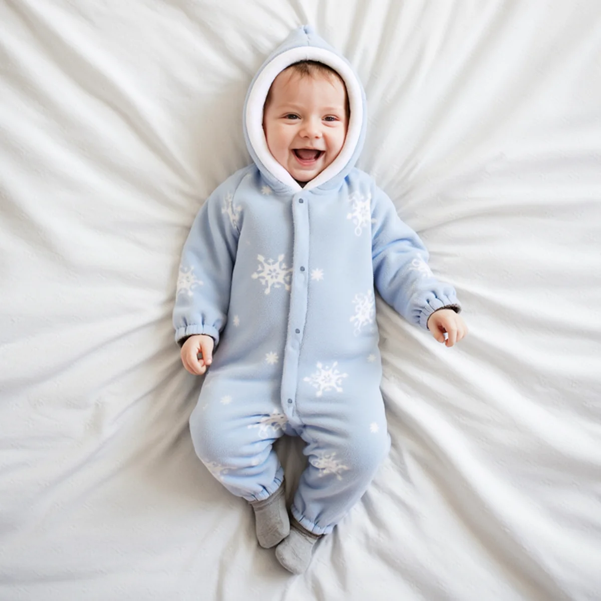 

Christmas Toddler Jumpsuits Long Sleeve Winter Warm Hooded Baby Rompers Cute