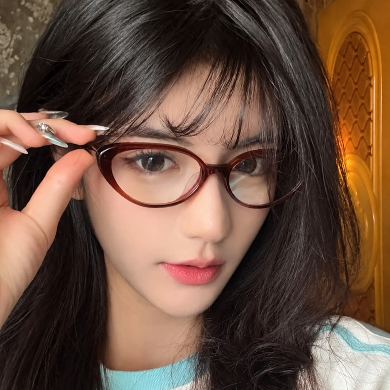 KLASSNUM Small Eye Glasses Lightweight Eyeglasses Frame Prescription Shortsighted Eyewear Blue Light Filtering Myopia Glasses
