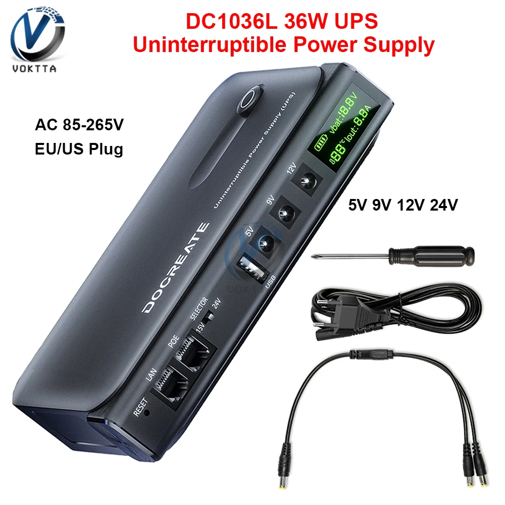 

DC1036L 36W UPS Uninterruptible Power Supply 5V 9V 12V 24V Portable WIFI Router Optical Cat Monitor Backup Charger EU/US Plug
