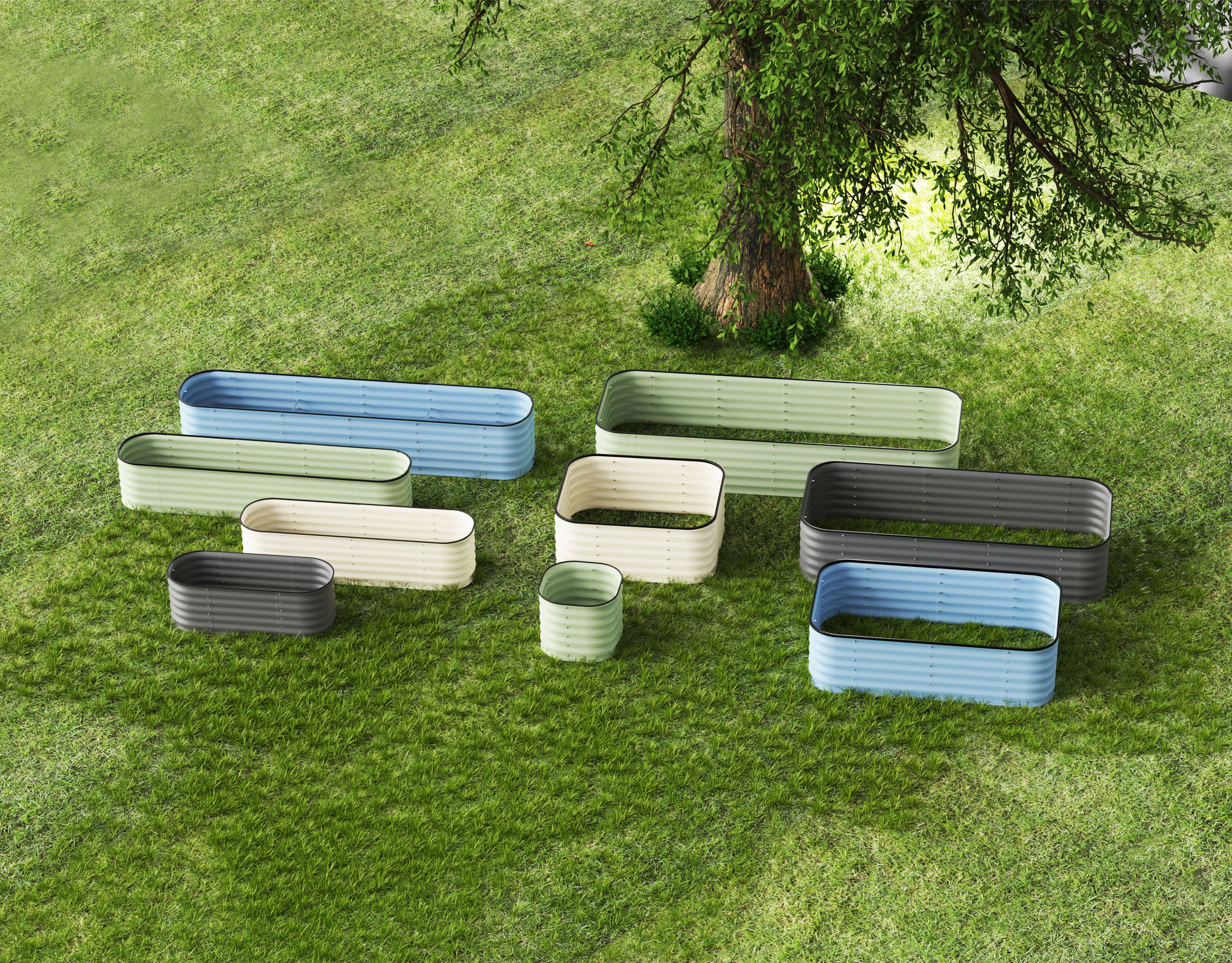 クラシックな亜鉛メッキの高床式屋外ガーデニングキット、粉体塗装されたスチール製プランターポット、家庭菜園の装飾用