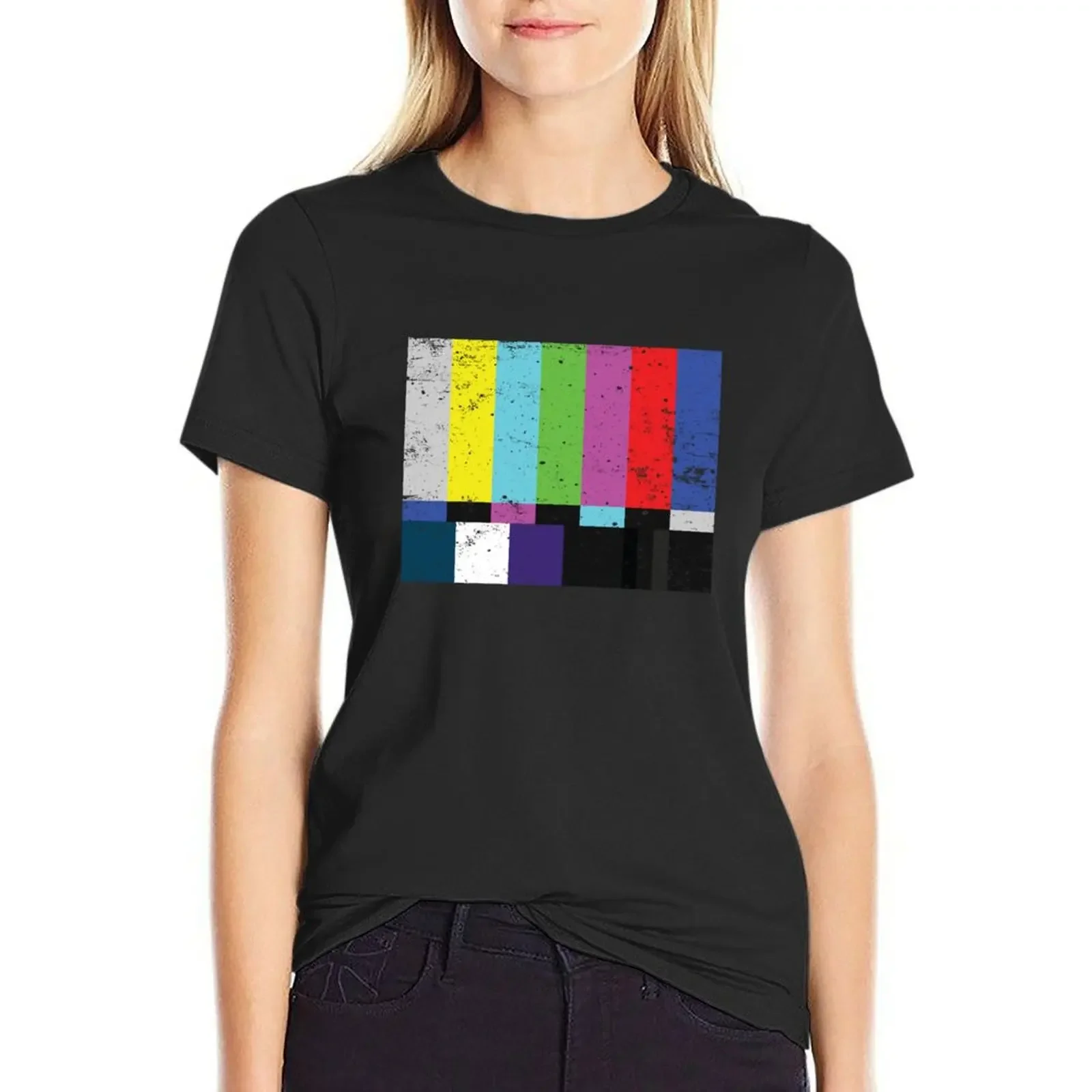 

TV test Lines (Half T-Shirt plain funnys hippie clothes plus size t shirts for Women loose fit