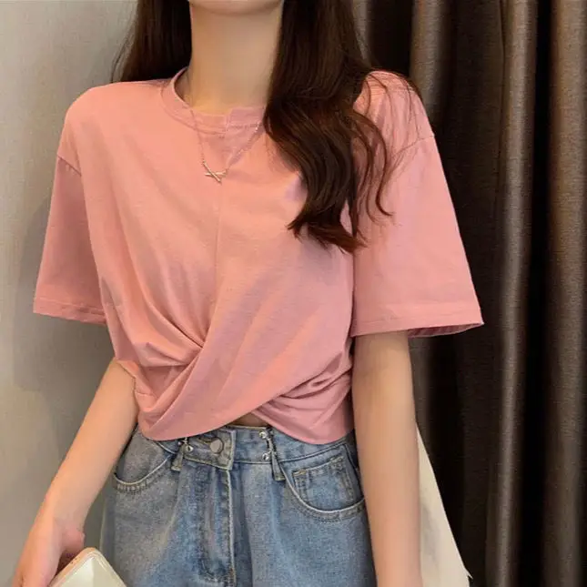 2024 Spring/Summer Korean Edition New Slim Fit Strap Skirt Design Fashion Two Piece Set Gentle Pink Short Sleeves