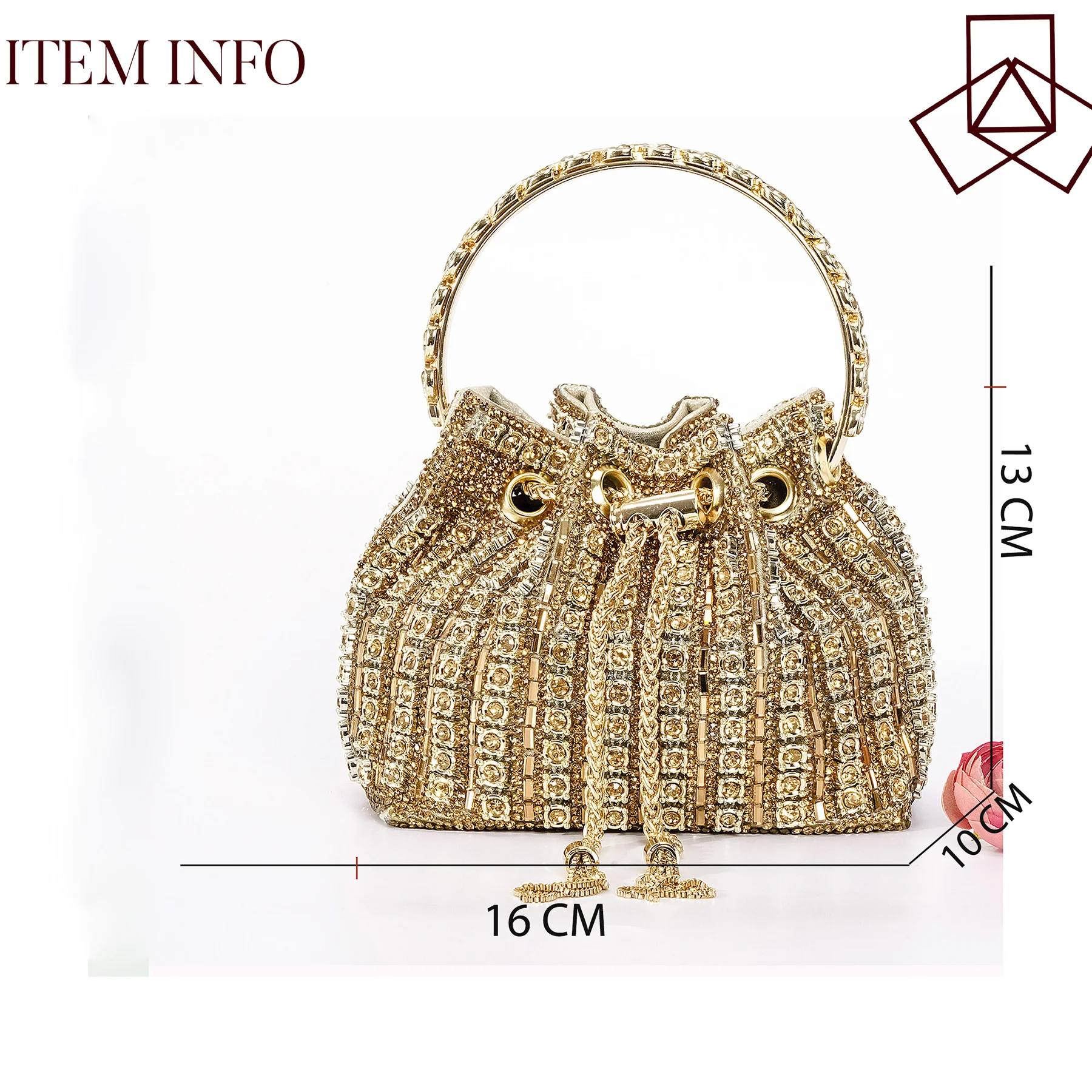 JMF New arrive Simple Exquisite Gold High Heels Metallic Drill Chain Decoration Bucket Bag Fashion Banquet Shoes and Bag