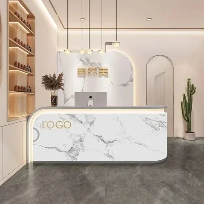 Minimalist Salon Reception Desk and Modern Grocery Store Table for Hairdressers and Beauty Spas