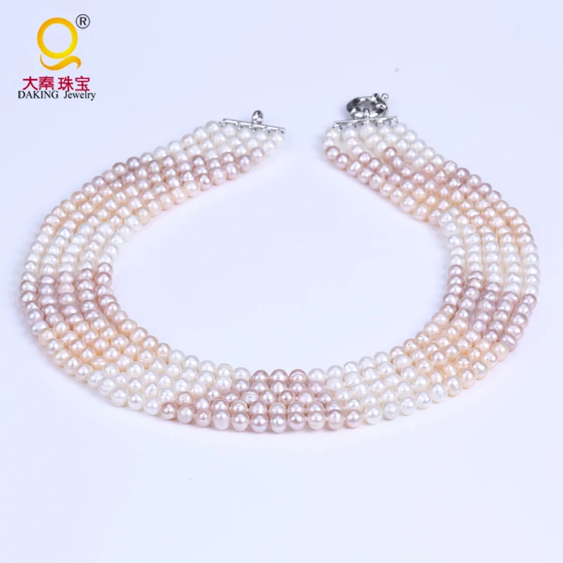 

Fashion Beaded Necklace Quintuple Necklace Potato Shape Pearl Necklace Jewelry
