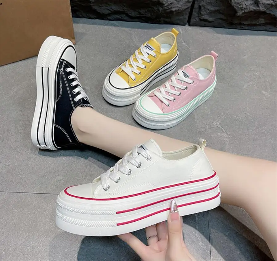 

Women's Thick Bottom Canvas Shoes Spring New Style Casual Sports Platform Sneakers Versatile Flatform White Sneakers