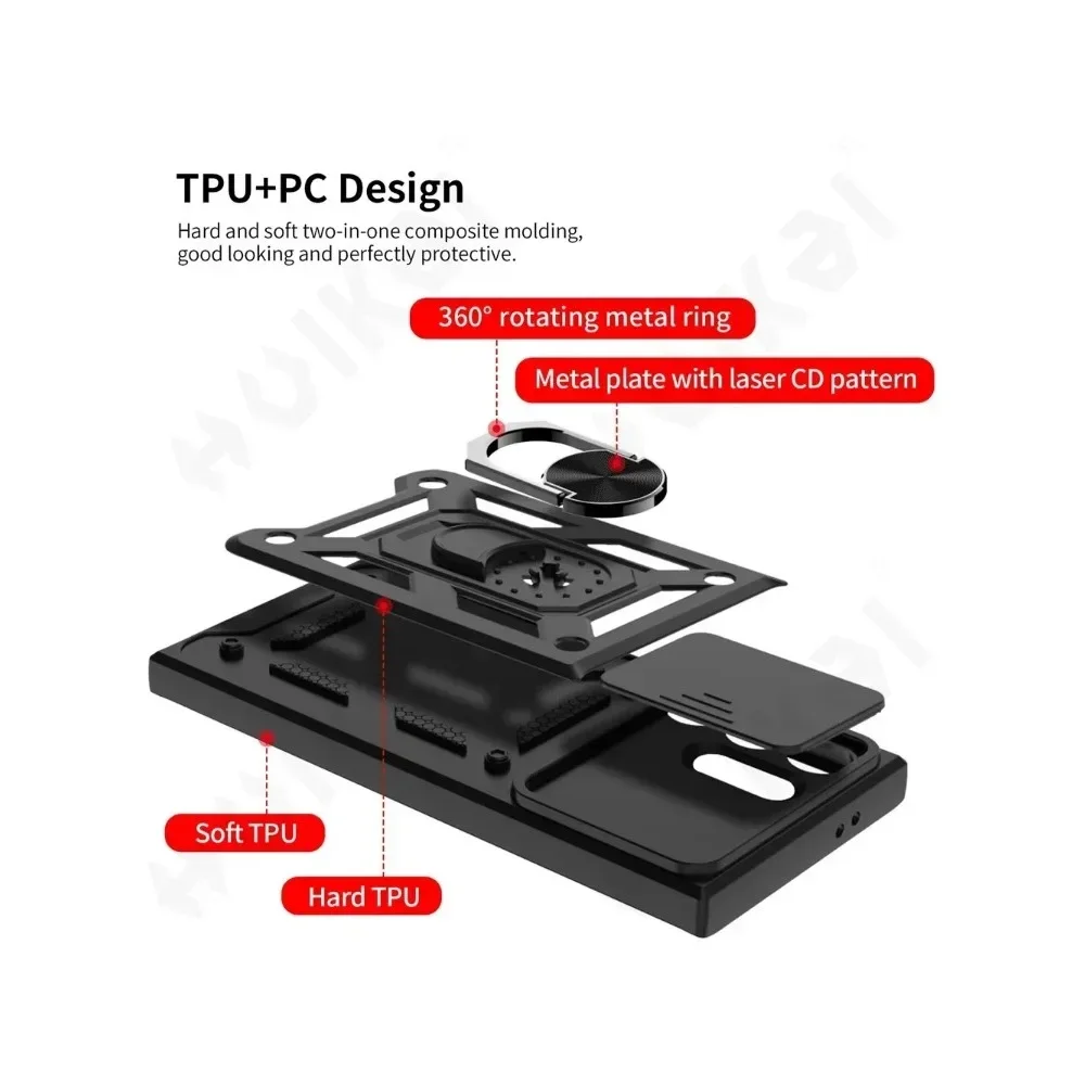 Case For Samsung S24 S23 S22 Ultra S21 S20 FE Galaxy A25 A35 A54 A14 5G Camera Lens Cover Phone Ring Stand Armor rotate Cover image 5