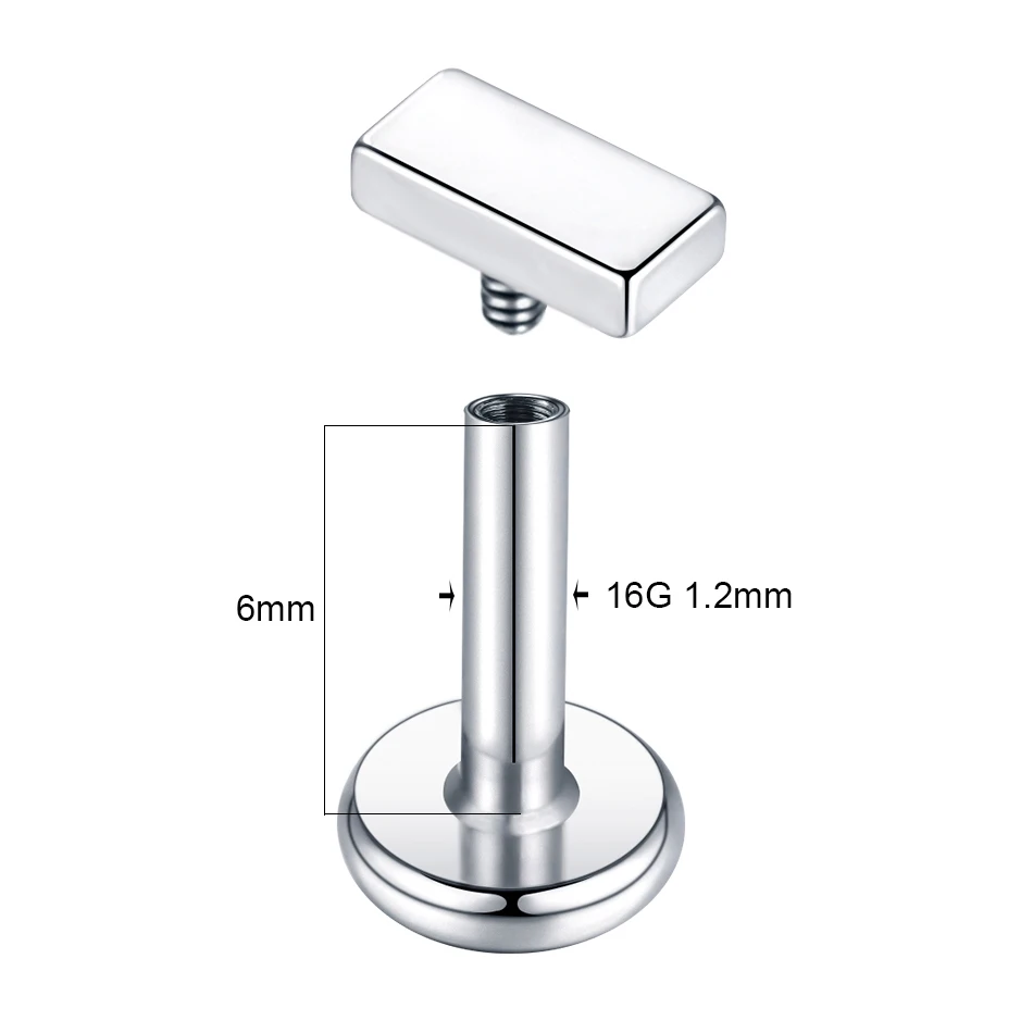 1PC Titanium Internally Thread Helix Monroe Labret Lip Nose Studs Rectangle Shape Tragus Cartilage Earrings for Men Women 16G