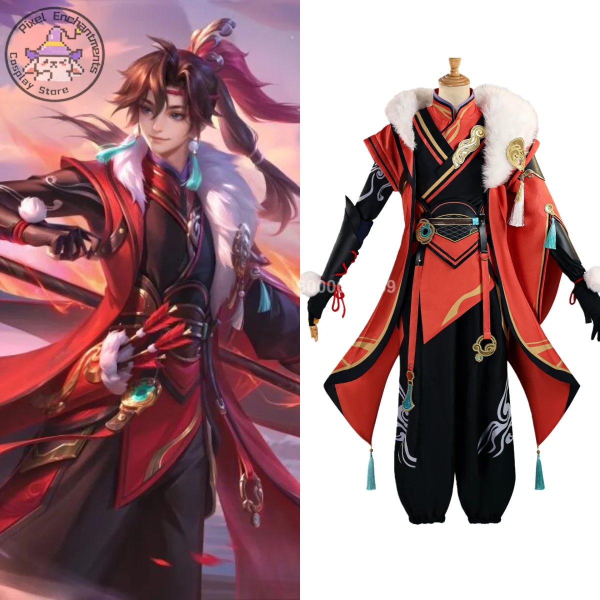

Hot Game Honor of Kings Cosplay Costume Anime Sun Quan Role Playing Outfit Full Set Red Suits Wig Men Women Comic Con Party
