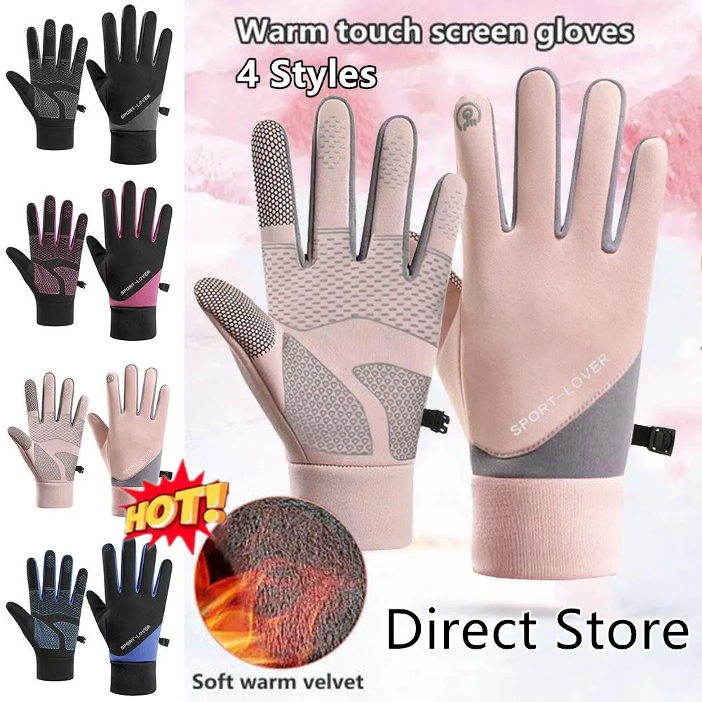 Winter-Fahrradhandschuhe, rutschfest, Touchscreen, kompatibel mit winddichtem Futter, warme Outdoor-Sporthandschuhe, wasserdicht, Samt, Radfahren