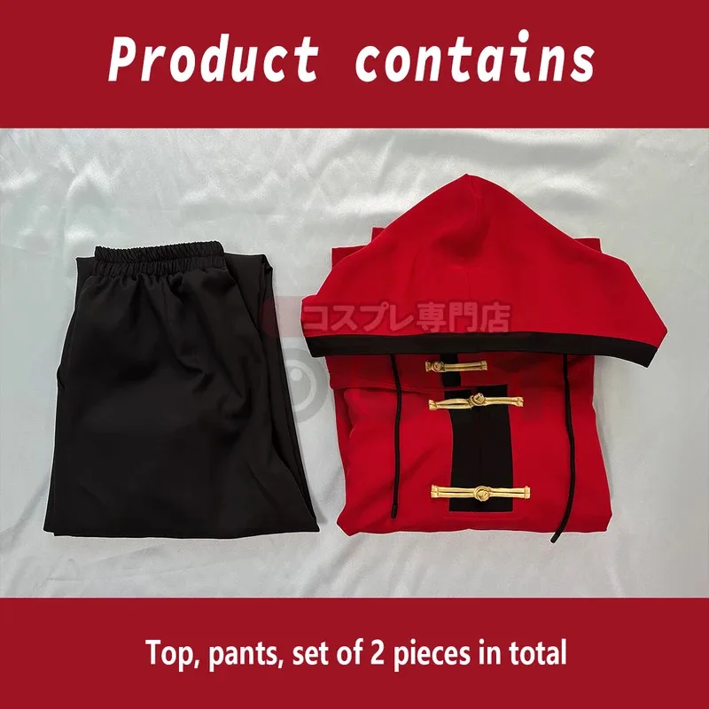 HOLOUN Gokurakugai مانغا أنيمي ألما تأثيري حلي شعر مستعار الأحمر هوديي السراويل السوداء عادية ارتداء اليومي شبكة الورد هالوين عيد الميلاد