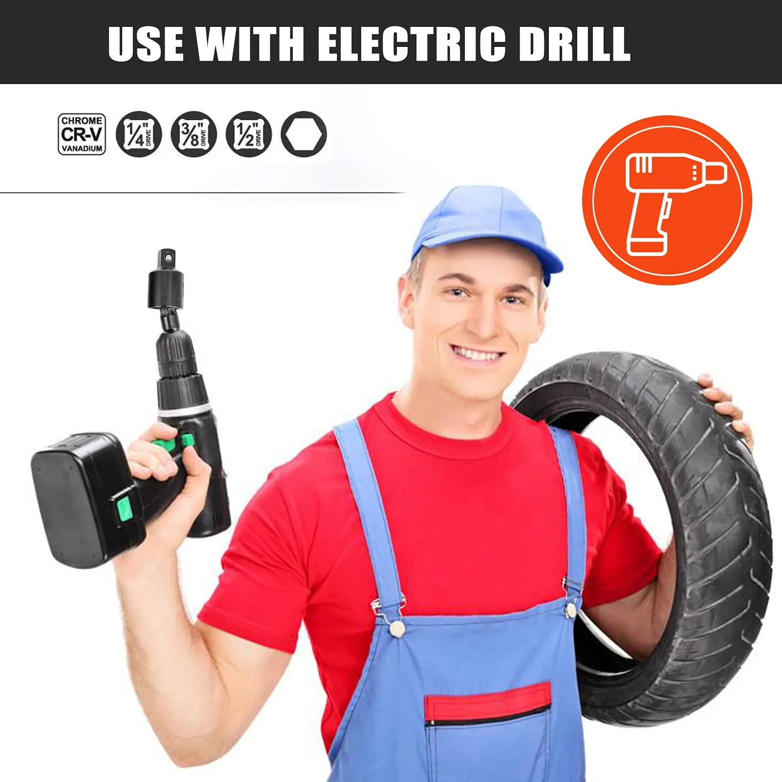 SenNan 3pc 1/4" 3/8" 1/2" Electric Wrench Drill Socket Adapter 360° Rotatable Square Socket Converter Tool for Impact Driver Set