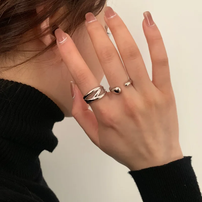 VENTFILLE 925 Sterling Silver Waterdrop Open Line Cross Ring For Female Unique Trend Design Jewelry Gift Dropshipping Wholesale