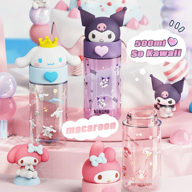 Sanrio meine Melodie Puppen transparente Tasse Cartoon Hallo Kitty Kuromi Cinna moroll 500ml Kawaii Kind Flasche Wasser Tasse Mädchen Geschenke