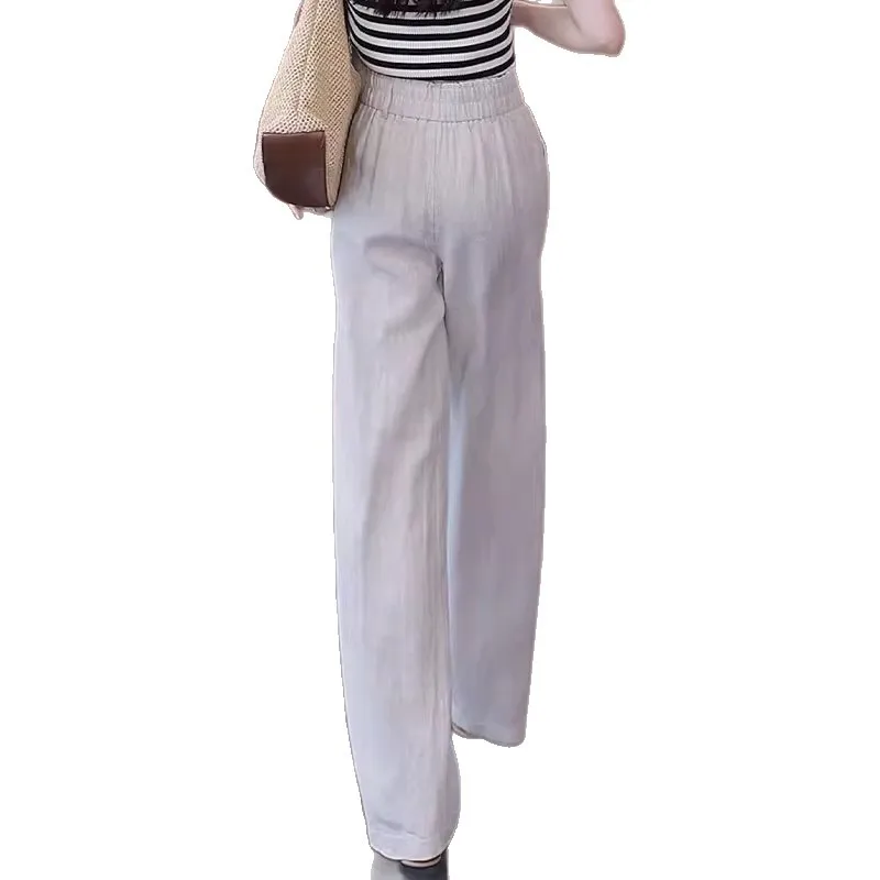 الصيف بارد الكتان السراويل المستقيمة عالية الخصر ضئيلة واسعة الساق السراويل النساء بسيطة بلون تنوعا السراويل الطويلة