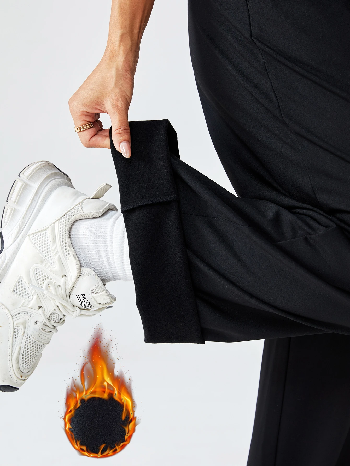 العصرية الشتاء الصوف مبطن واسعة الساق السراويل ث/جيب عالية الخصر السراويل الدافئة المرأة السراويل/الملابس السراويل واسعة ملابس امرأة