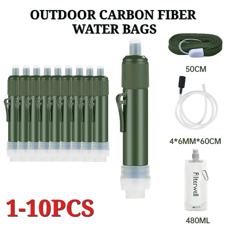 Mini filtre de Purification d'eau Portable d'extérieur, paille TUP en Fiber de carbone, purificateur d'eau d'urgence, fournitures de survie pour Camping