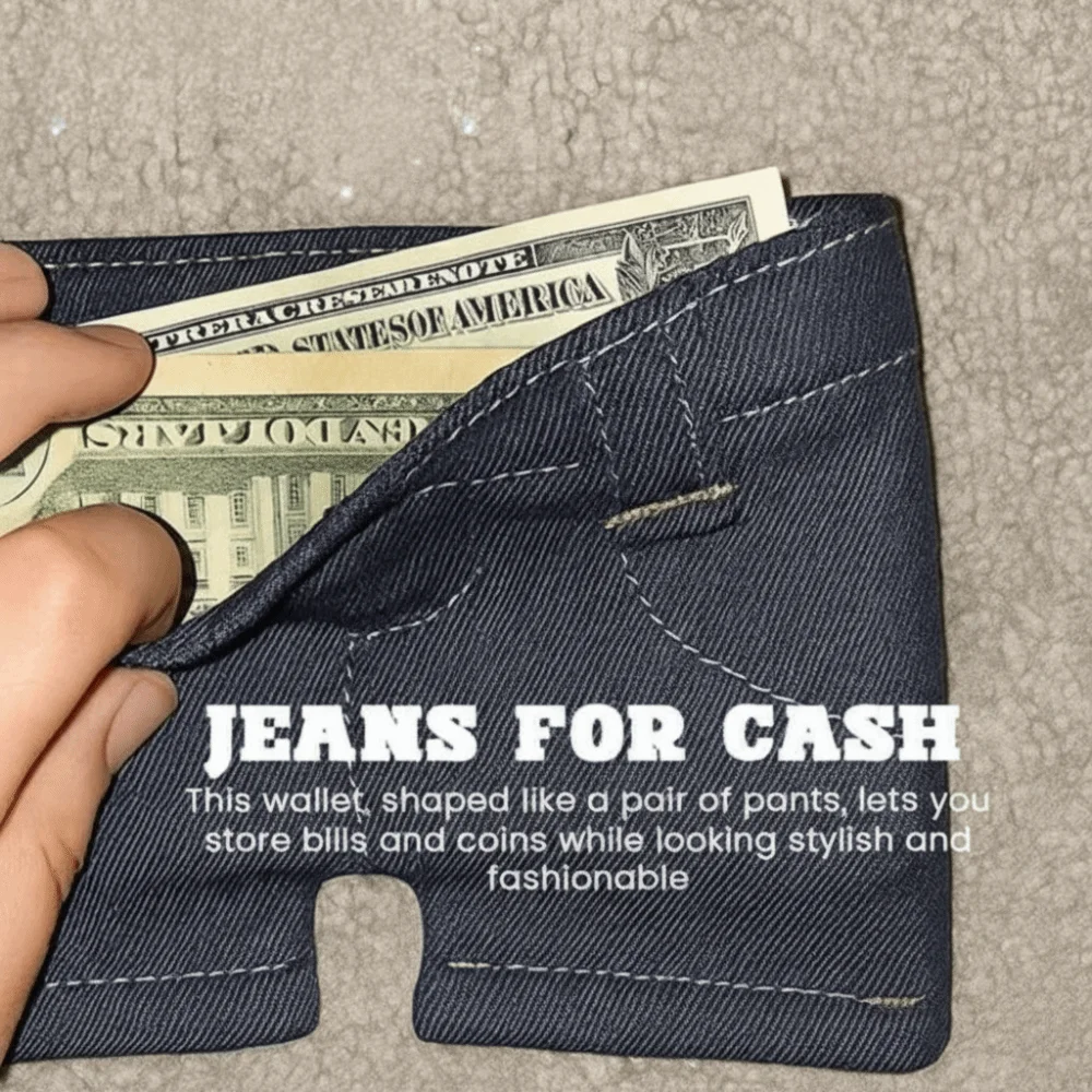 

Keys Storage Retro Mini Jeans Shaped Wallet Slim Compact Size Pocket Pants Card Holder Portable Bifold Foldable Change Bag Daily