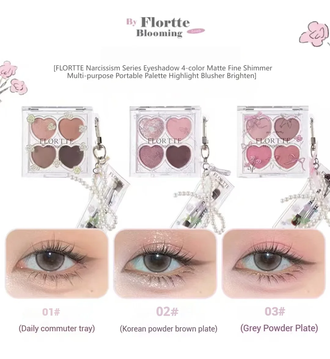 FLORTTE Narcissism Series sombra de ojos 4 colores mate brillo fino paleta portátil multiusos resaltar colorete iluminar maquillaje