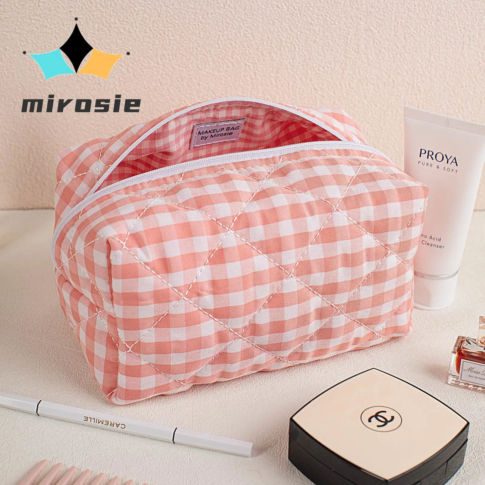 

MIROSIE Fashion Gingham Makeup Organizer Cosmetic Bag Skincare Perfect Gift Washing Bag for Travel Cosmetics Storage Bag