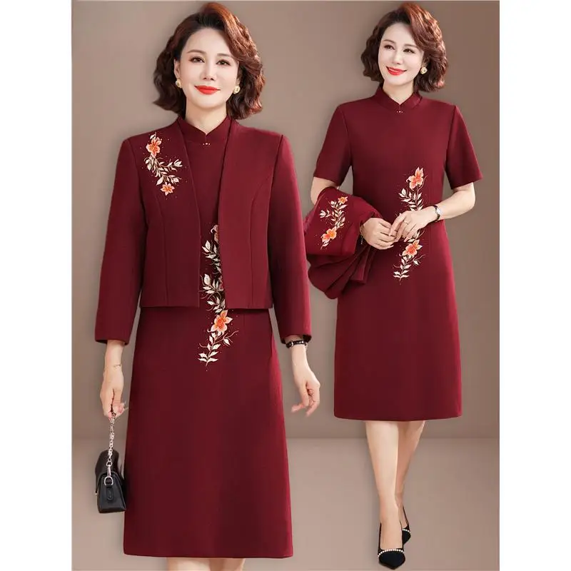 ele-embroidered-two-piece-set-wedding-dr-for-mom-faionable-matron-of-autumn-long-dr-polyester-fiber