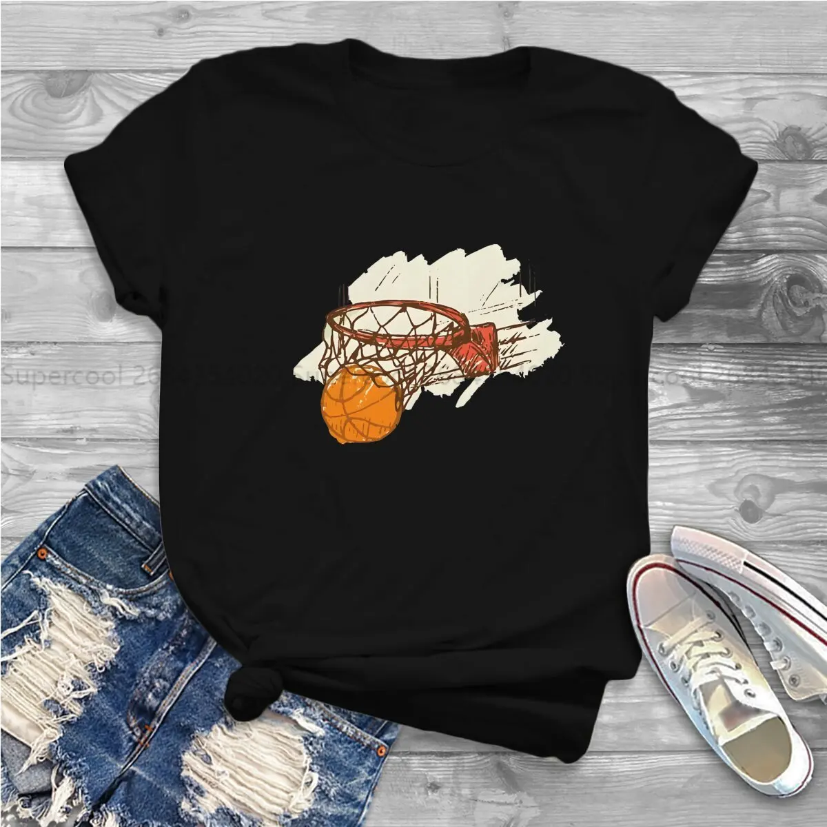 Background Hip Hop Polyester TShirt Basketball Sports Creative Comfortable T Shirt Female