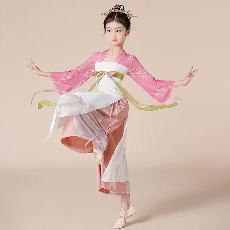 

Children's classical dance costume, Chinese dance Hanfu, elegant gauze dress, body charm, long fan dance performance costume