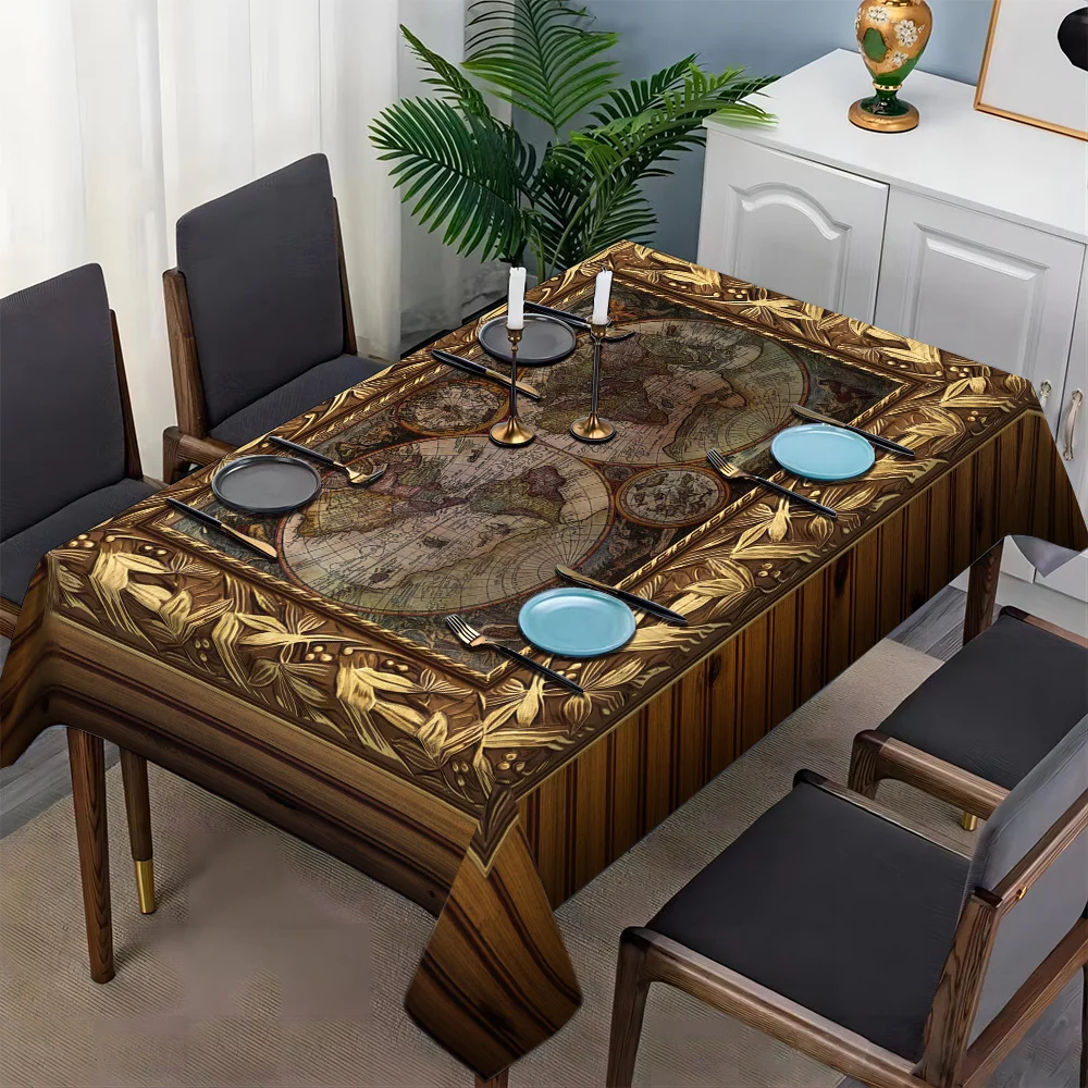 -1pc High-quality Wood Grain Medieval Ancient Map Pattern Simple European Style Pattern Tablecloth Square
