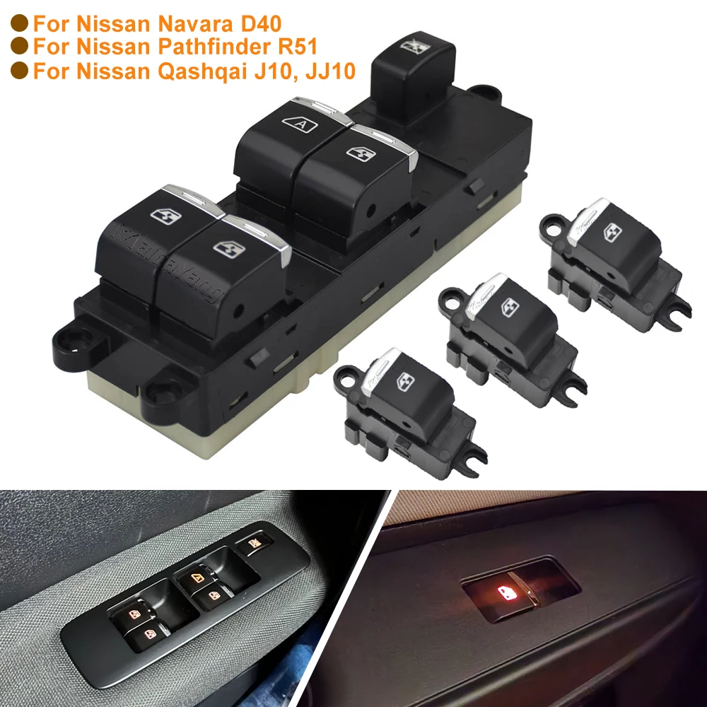 Interruptor de ventana eléctrica, interruptor principal de ventana eléctrica para Nissan Pathfinder Note Qashqai + 2 I 25401-BB65B 25401BB6
