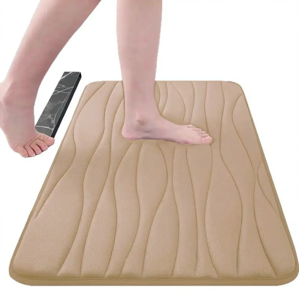 Bathroom Floor Mat Wave Pattern Soft Coral Velvet Rug Anti Skid Base Water Absorbing Carpet For Kitchen Entryway