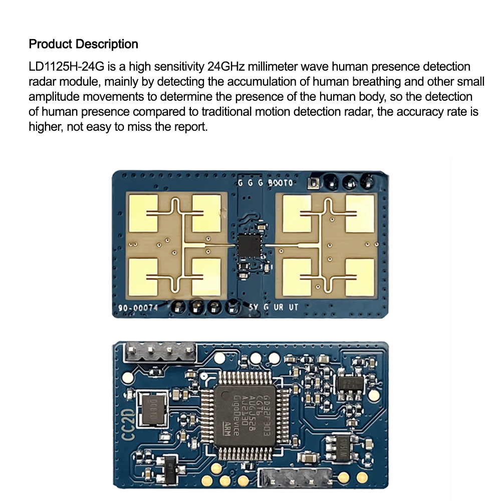 Módulo de Detección de Movimiento Del Sensor de Radar de Microondas 24G TTL HLK-LD1155H-24G de Comunicación Serie LD1125H 24GHz Sensor de Presencia Humana