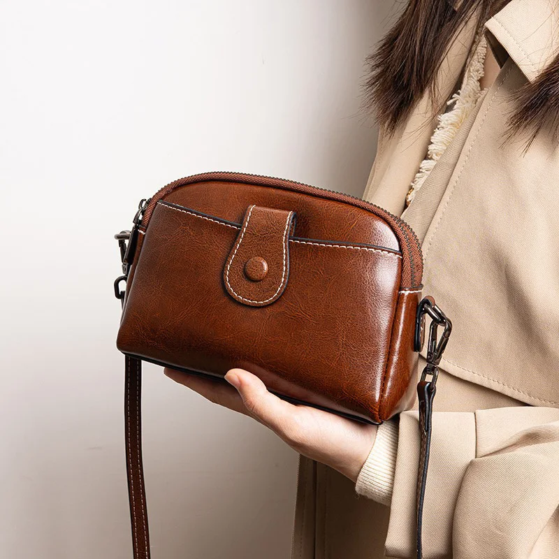 

Сумка через плечо из натуральной яловой кожи, женская классическая сумка в винтажном стиле, маленькая сумка на одно плечо на молнии