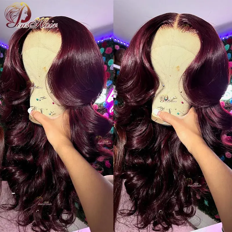 

Burgundy Color Lace Front Human Hair Wigs Pre Plucked Body Wave 13X4 Lace Front Wig Human Hair for Women Remy Lace Front Wig 180