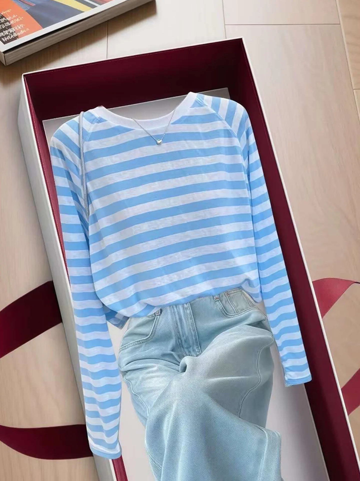 가볍고 통기성 좋은 여름 티셔츠 커버업 자외선 차단 슬리밍 베이스 레이어 한국식 스트레이트 컷 실크