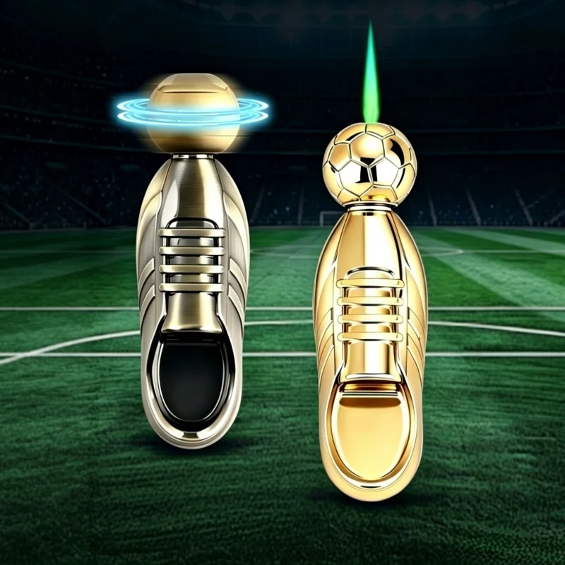 Creative Windproof Metal Butane Gas Lighters Unique Football Shoe Lighter Different Football Fan Gift Spin Fidget Practical Tool
