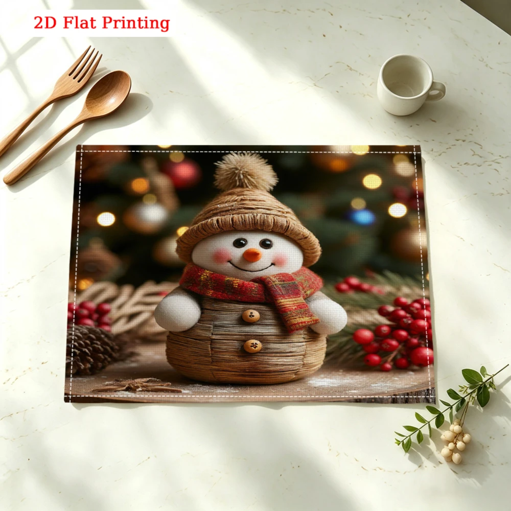 1Pc Christmas Snowman Placemat Brown Festive Holiday Print Table Mat Kitchen Dining Decor Protection 30X40Cm