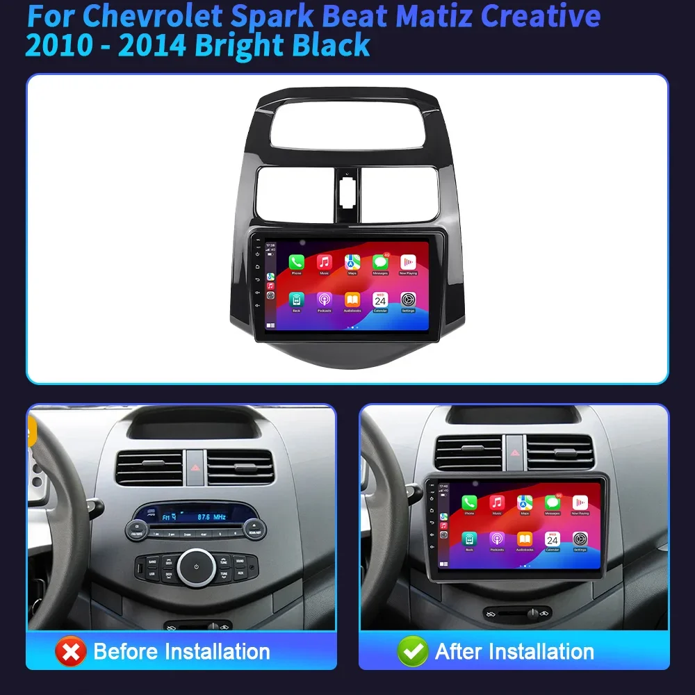 Wireless Carplay Stereo Screen For Chevrolet Spark Beat Matiz Creative 2010 - 2014 Bright Black  Car Radio Android 14