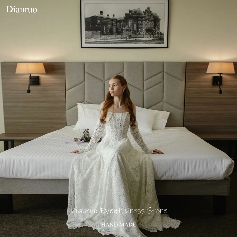 Dianruo A Line Strapless Wedding Dress Lace Modern Vestido Novia Civil Appliques Graceful Long Length Robe De Mariée Customized