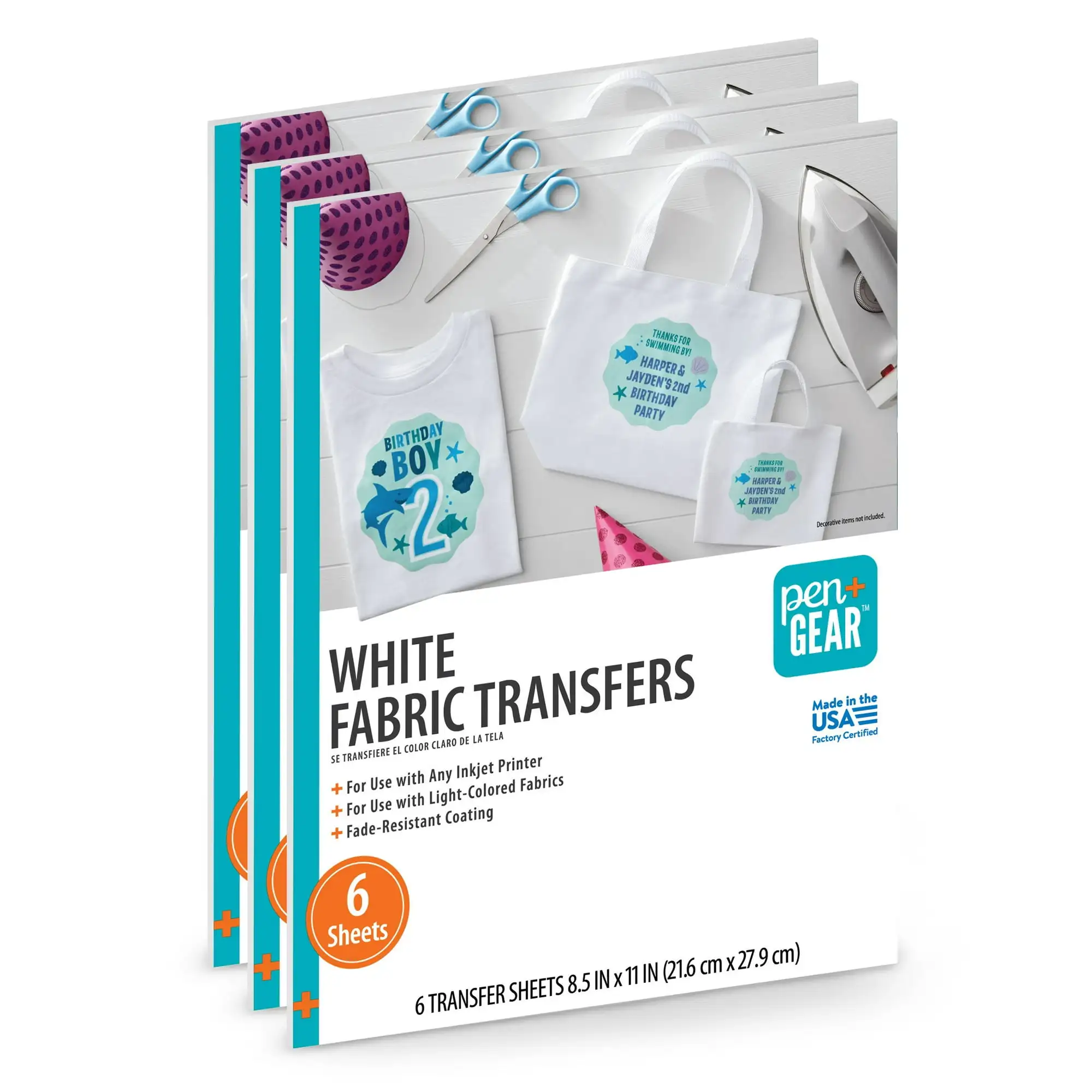

Pen+Gear White Fabric Transfer Paper, Inkjet Printable, 8.5" x 11", 18 Sheets