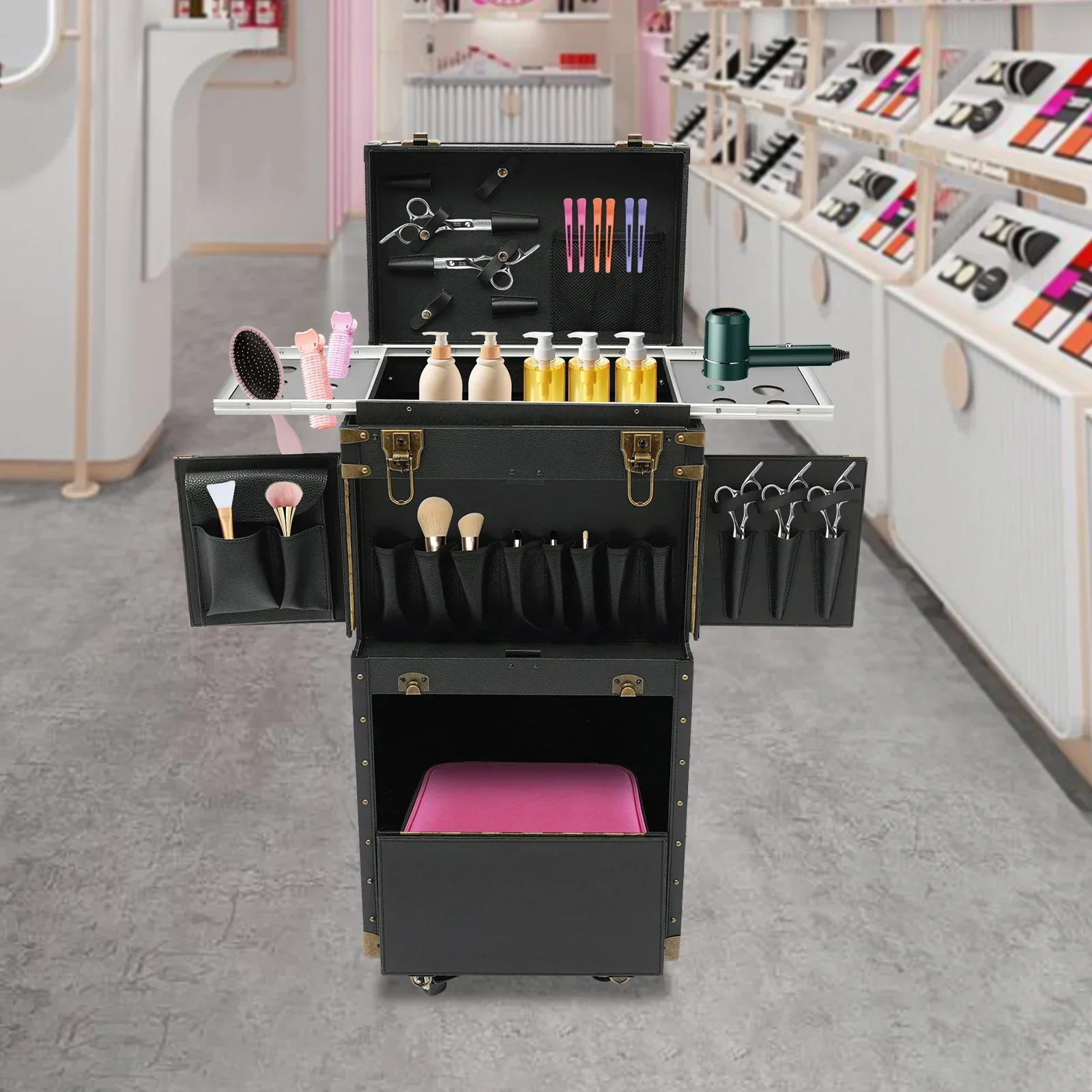 Парикмахерский чехол с мобильными замками с паролем — черный панк, прочный и современный органайзер для стилистов