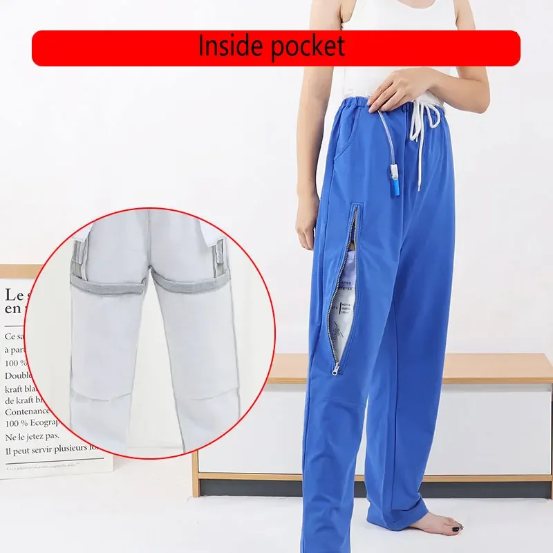 Long Pants Zipper/Velcro Spring and Autumn Black Gray Nursing Patients of Fracture Postoperative Home Clothes Pajama Pants