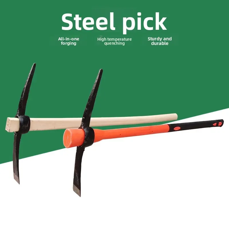 Forged Steel Pickaxe, Agricultural & Construction Manual Pickaxe, Garden Flat Tip Excavating Tool