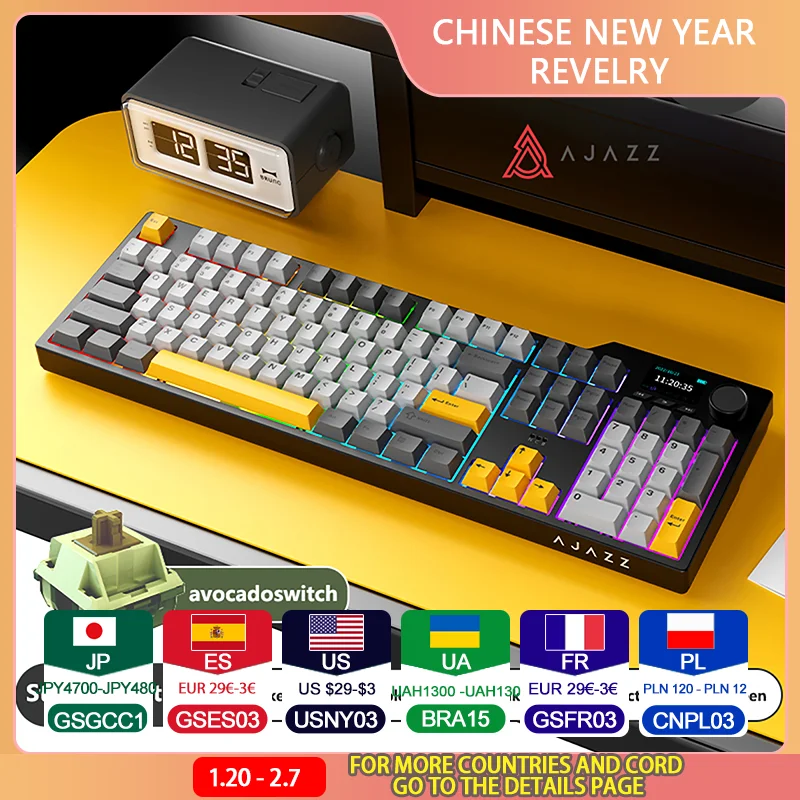 NEW Ajazz AK35I V3 MAX Tri-mode Wired Bluetooth Wireless Gaming Keyboard Gasket Full Key Hot Swap 104 Keys Customized Keyboard