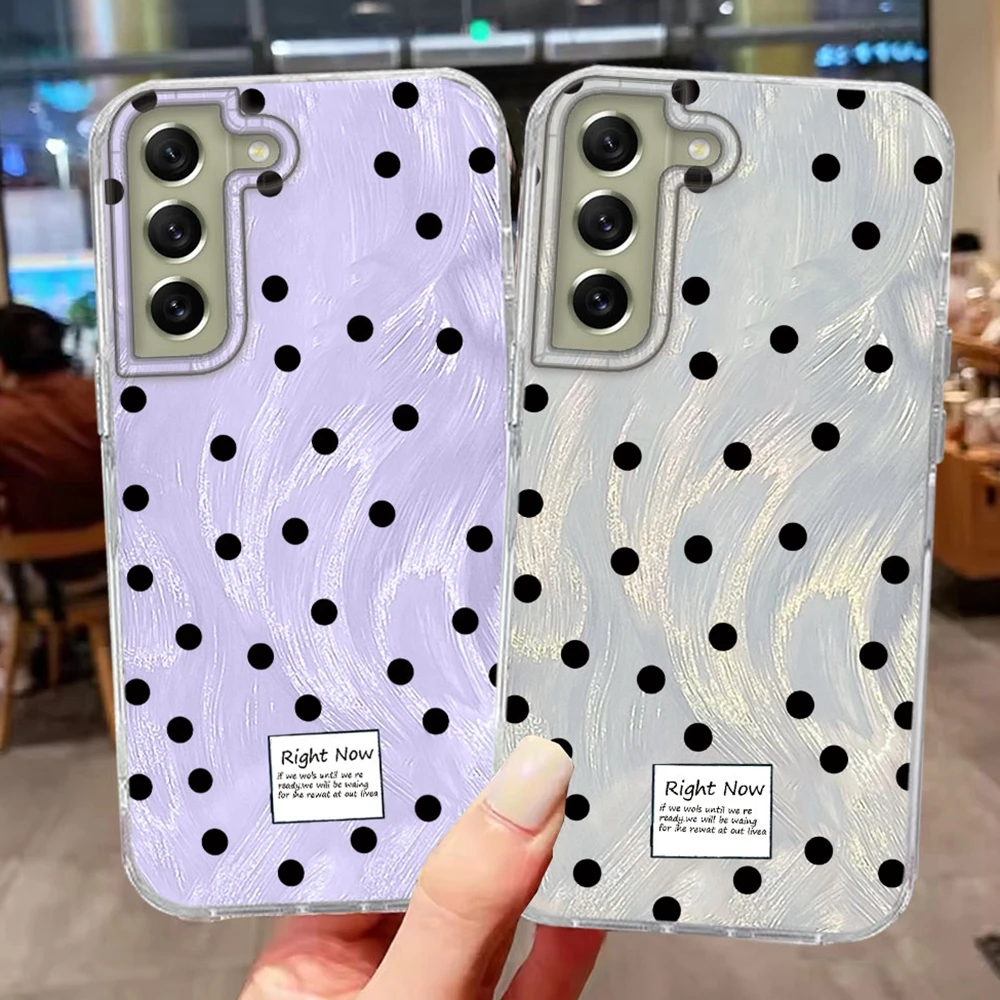 Luxuriöse Wellenpunkt-Handyhülle für Mädchen für Samsung Galaxy S26 S25 S24 S22 S23 S21 Plus S20 FE Ultra Niedliche Schwarze Polka Dots Rückseite