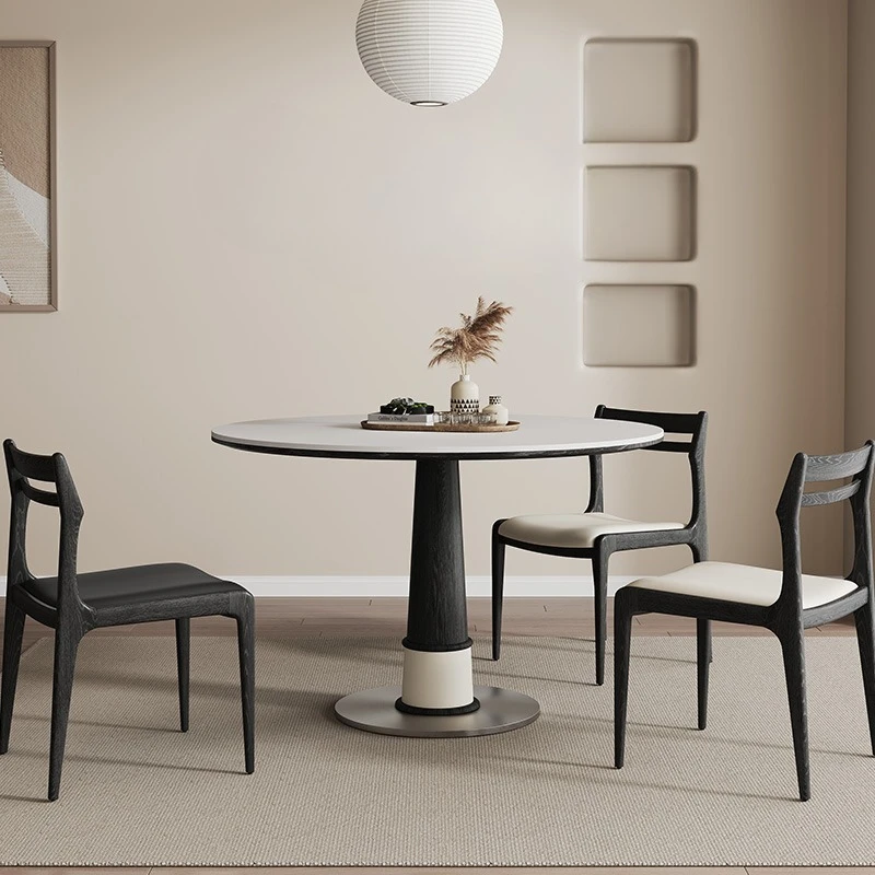 Solid wood rock slab small round table, French retro style round negotiation table 3